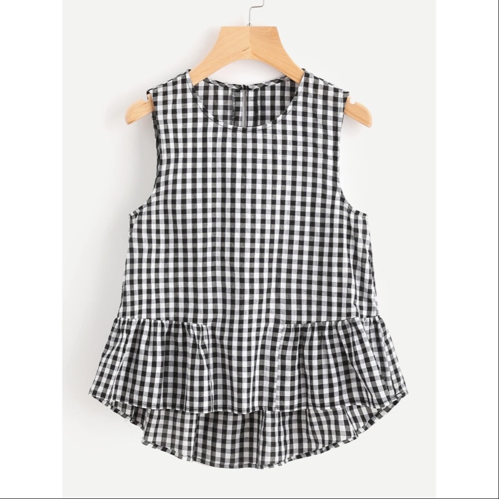 gingham top with ruffle hem